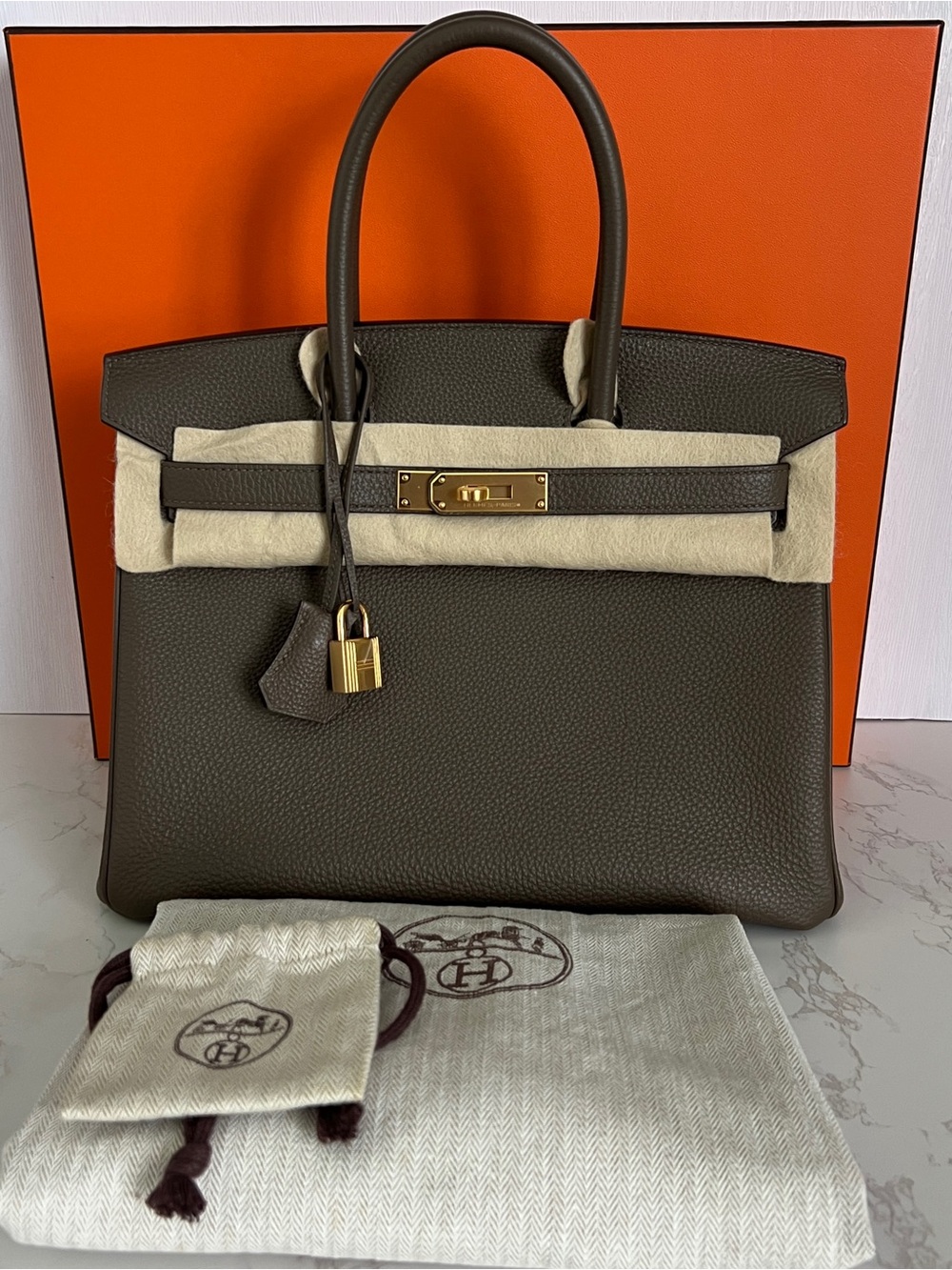 Hermes Birkin 30 Taupe Togo leather with Gold Hardware